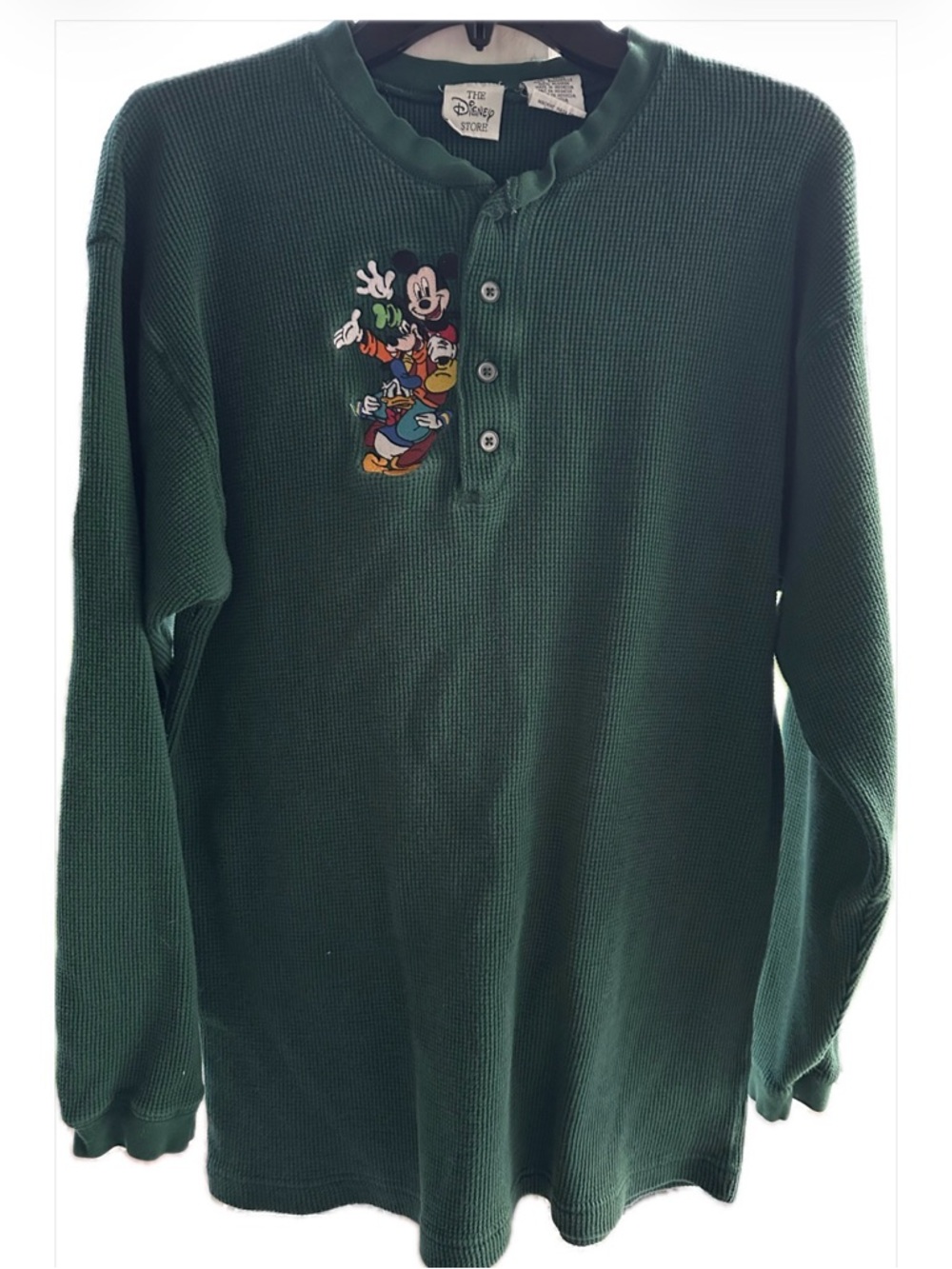 Disney Store Green Waffle Knit Mickey & Friends Henley Size Large